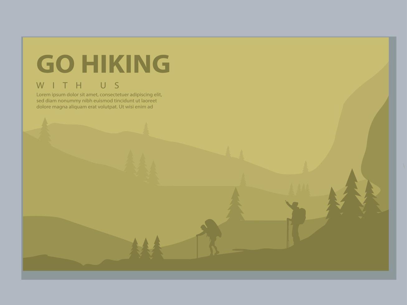 Vector brochure cards set. Travel concept of discovering, exploring and observing nature. Hiking. Adventure tourism. Flat design template of flyer, magazine, book cover, banner, invitation, poster.