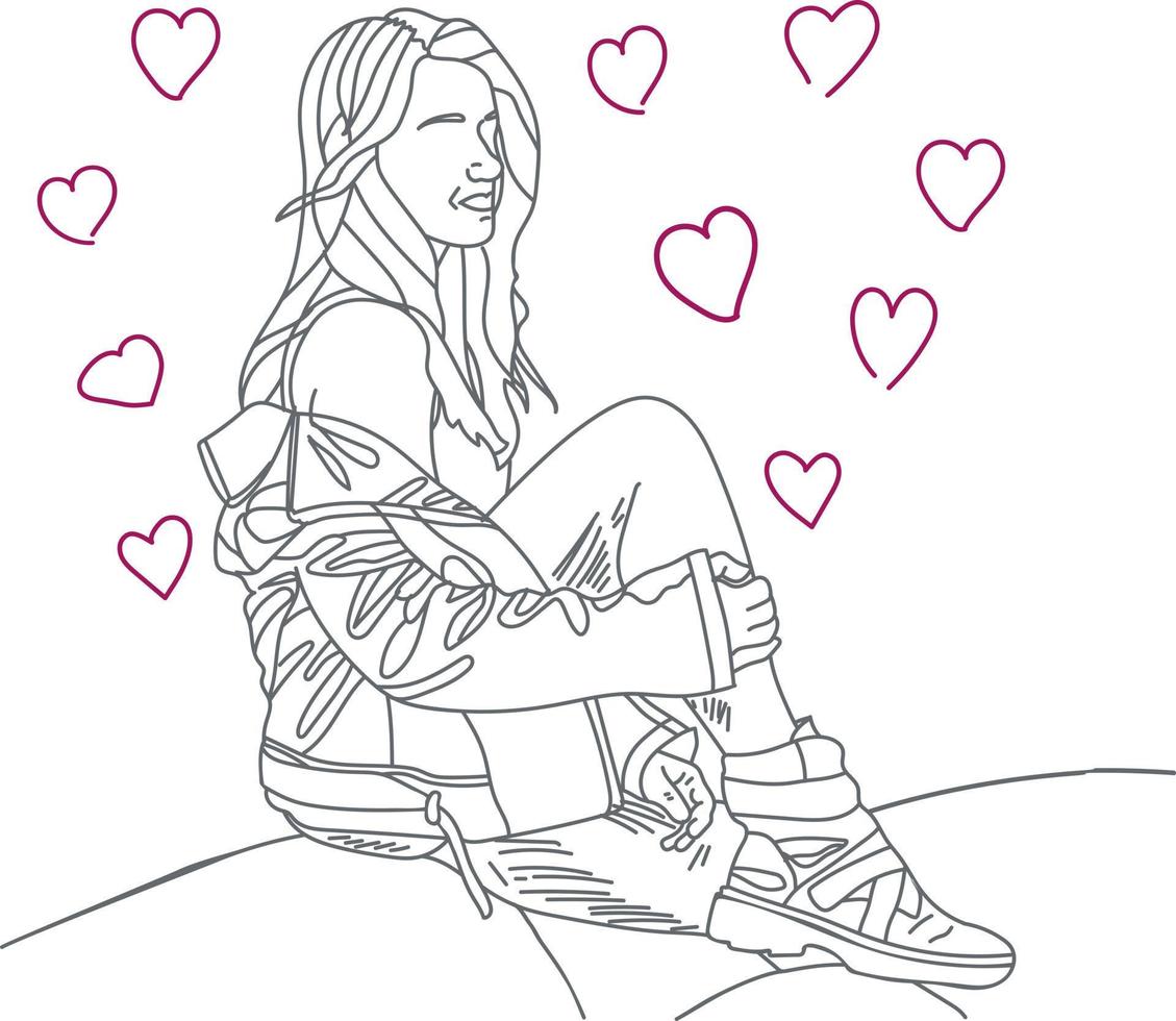 The girl sits and dreams. vector