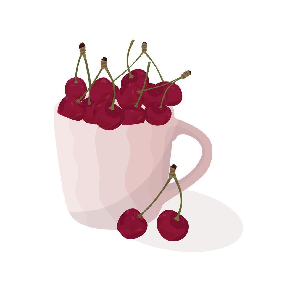 Cherries in a cup. Flat vector illustration.