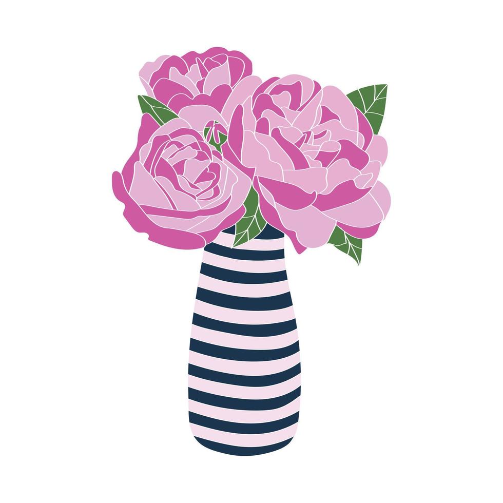 A set of flower in vases. Vector illustration in flat style.