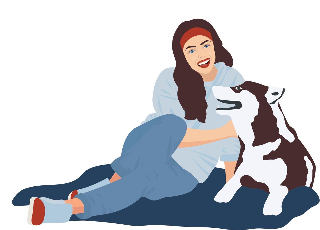 Girl with a dog. Vector illustration in a flat style.