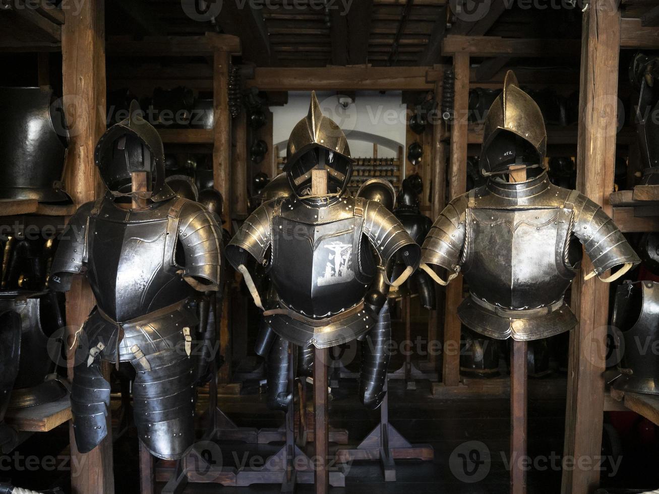 many medieval iron metal armor photo