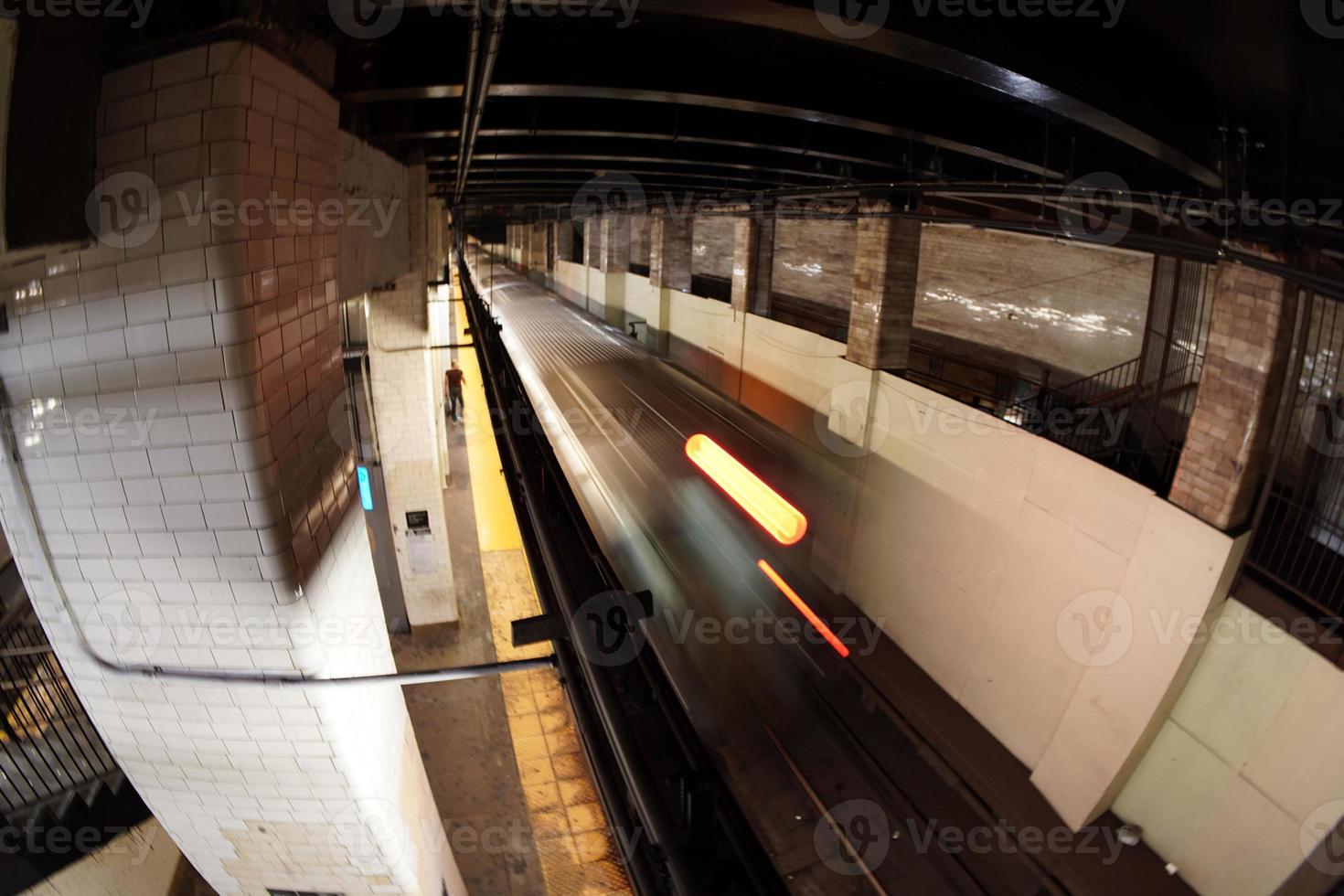 new york city subway train from top at the station photo