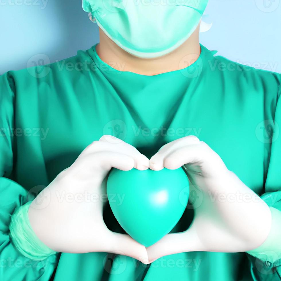 Surgeon holding a green hearth photo