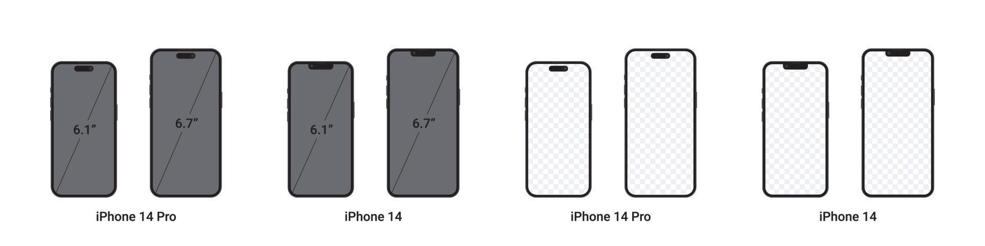 VINNITSA, UKRAINE - JANUARY 28, 2023. Mockup Iphone, 14 pro, 14 pro max, and new iphone 14, 14 Plus. Mockup screen iphone. Vector illustration