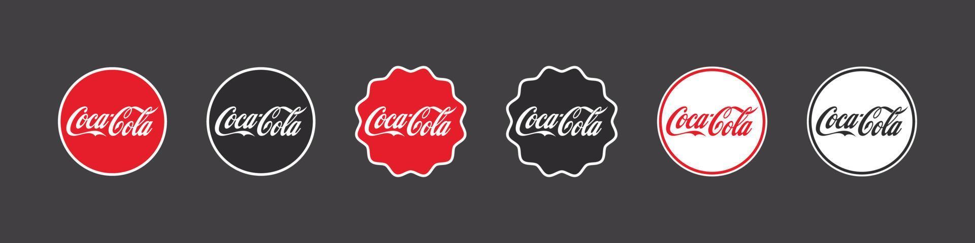 VINNITSA, UKRAINE - JANUARY 23, 2023. Coca Cola logos in different styles. For editorial use only. Vector image