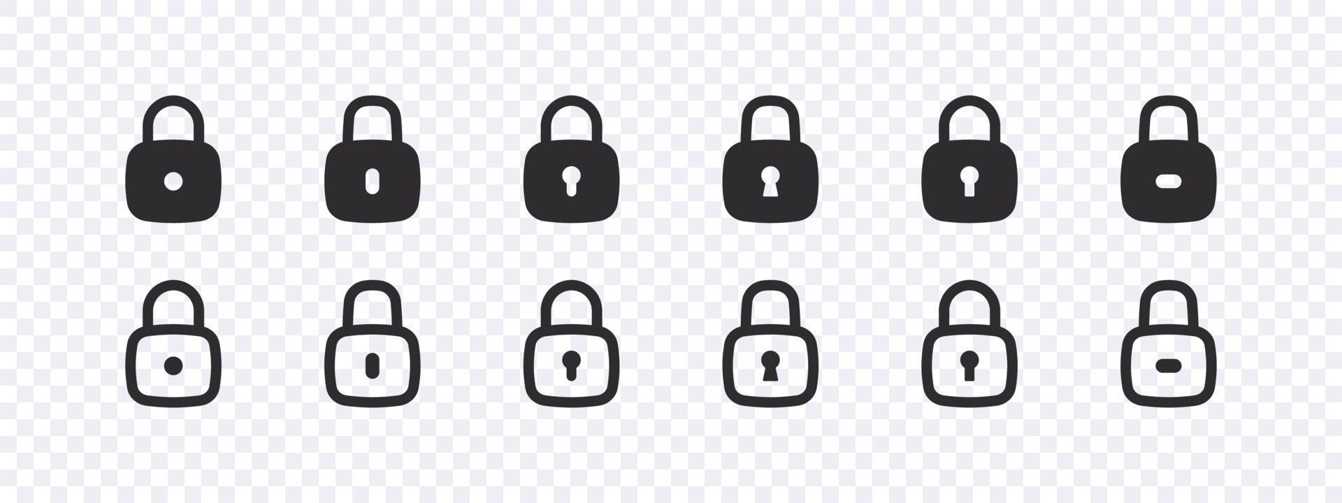 Icons of locks. A set of locks with different wells. Vector images