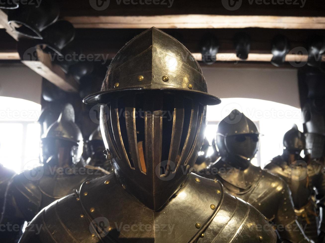 many medieval iron metal armor photo