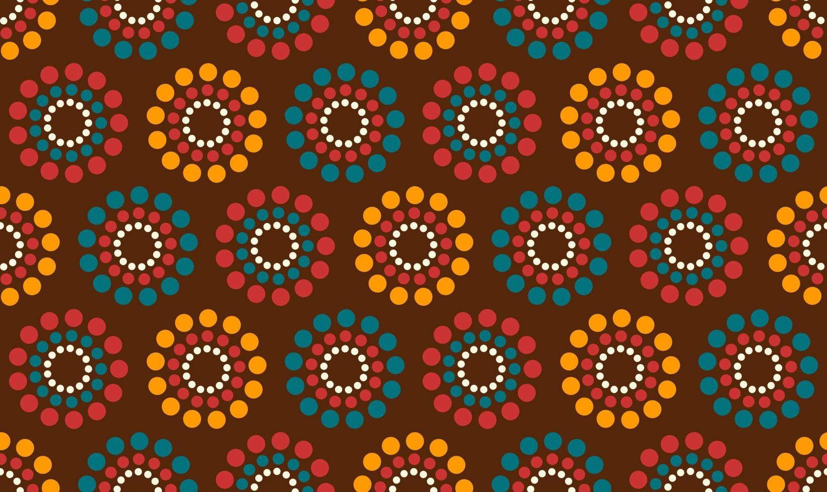 Mid century modern seamless pattern with circles of dots in brown, orange, red and turquoise. 60s and 70s aesthetic style for home decor, textile, wallpaper and wrapping paper vector