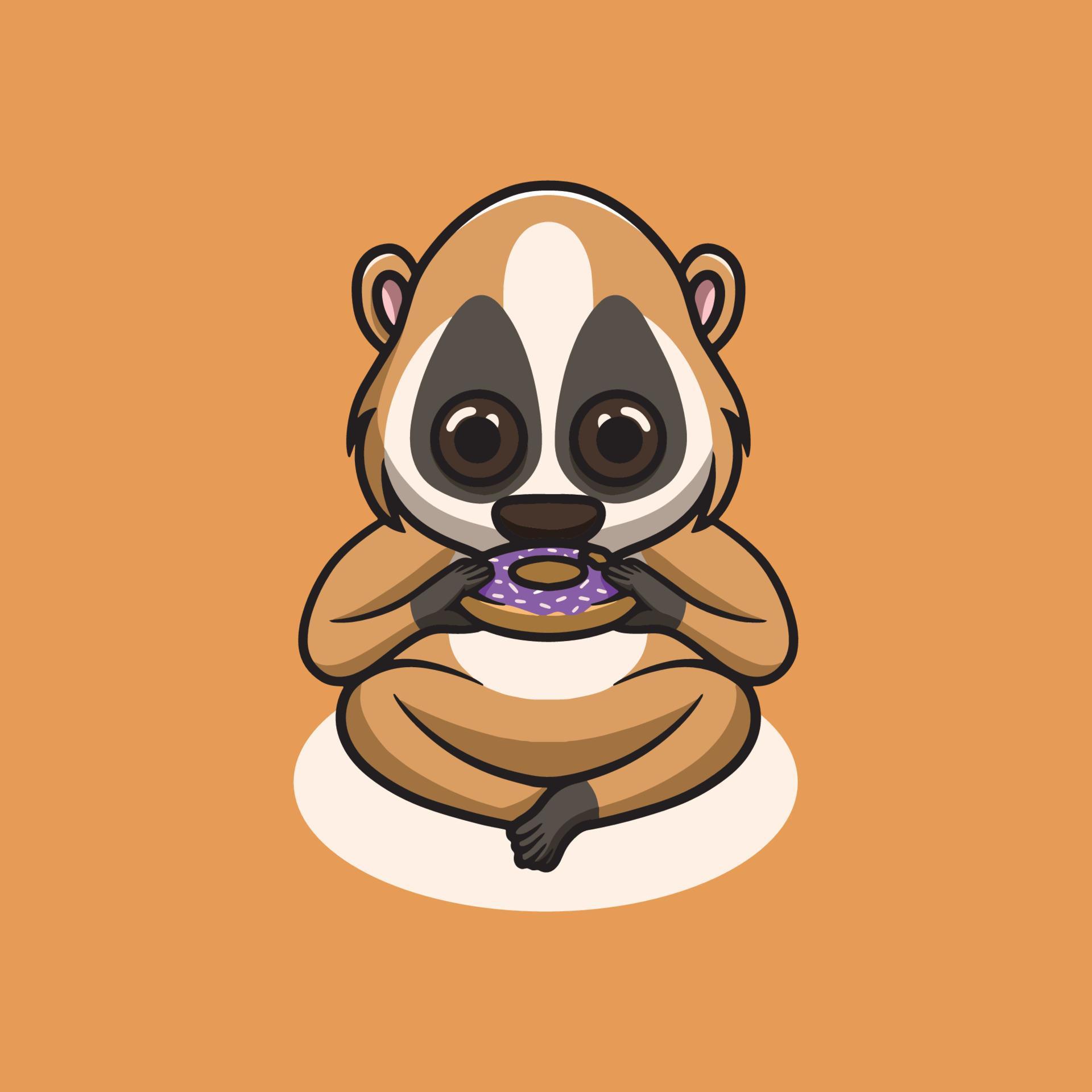 Cute Slow Loris Eating Donut Cartoon Illustration 18750936 Vector Art At Vecteezy