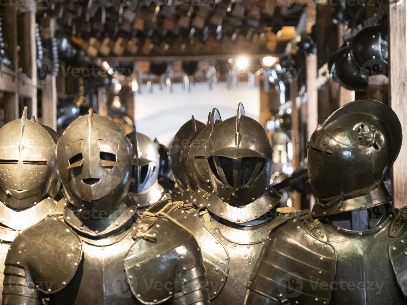 many medieval iron metal armor photo