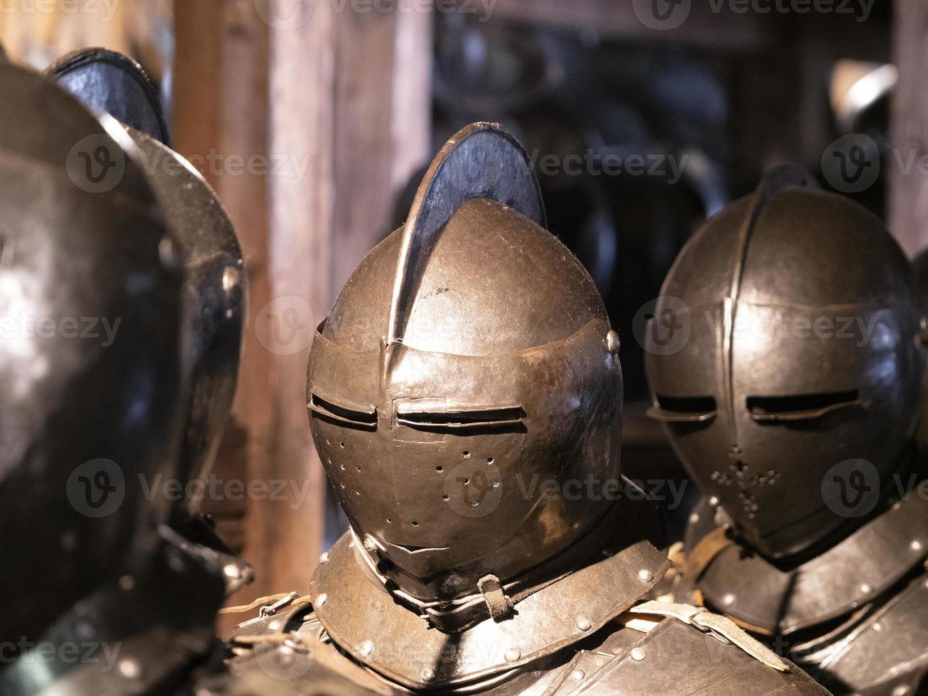 many medieval iron metal armor photo