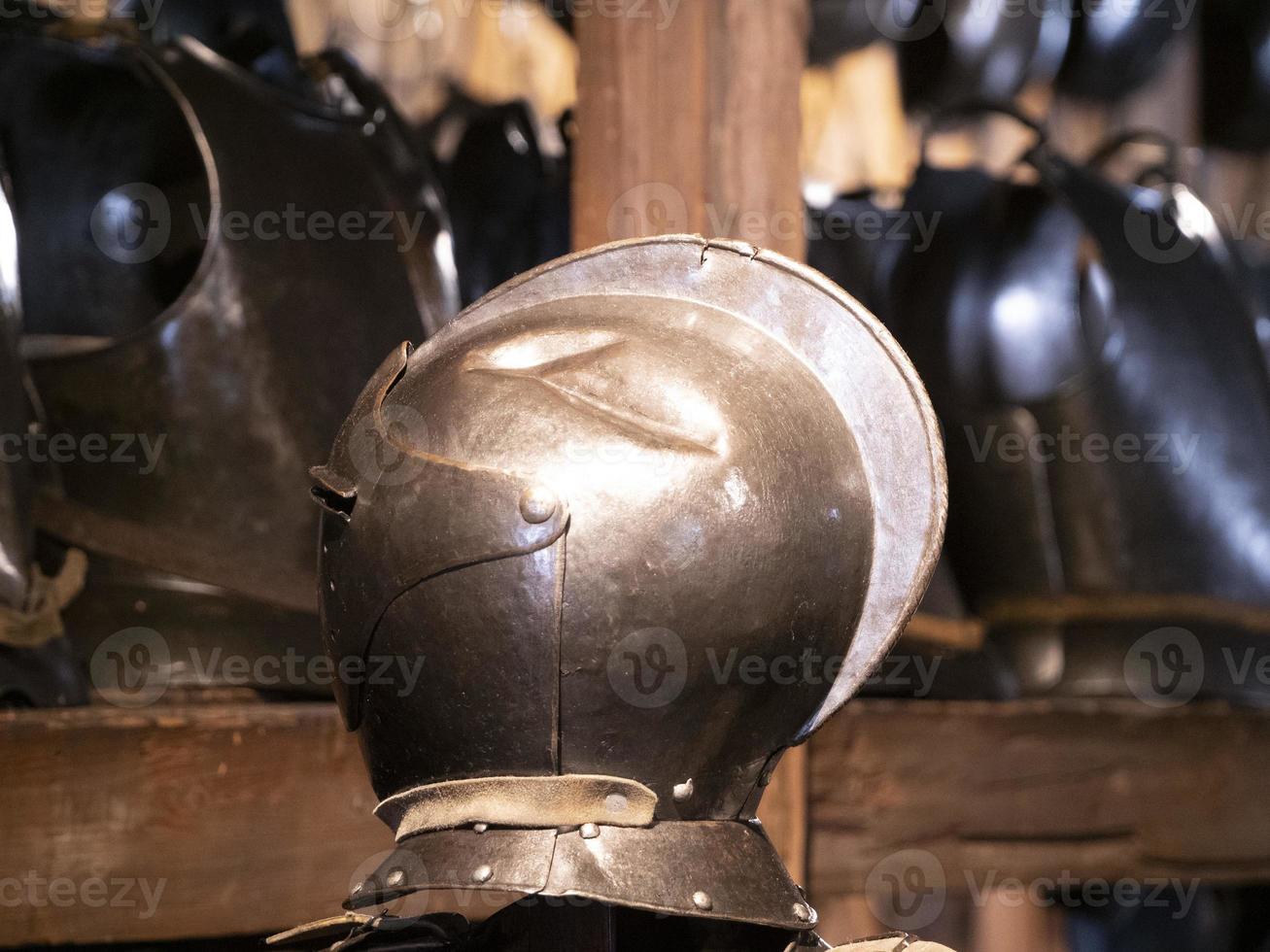 many medieval iron metal armor photo