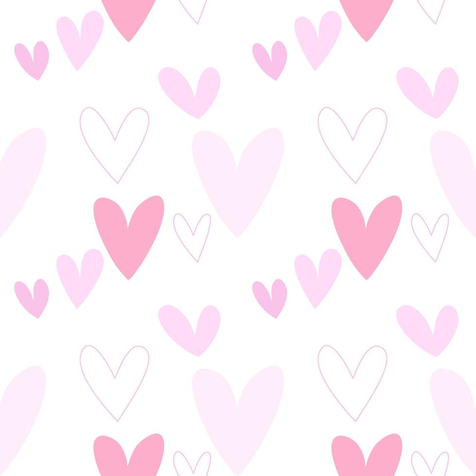 Vector seamless pattern with two pink hearts on white, valentine day concept.
