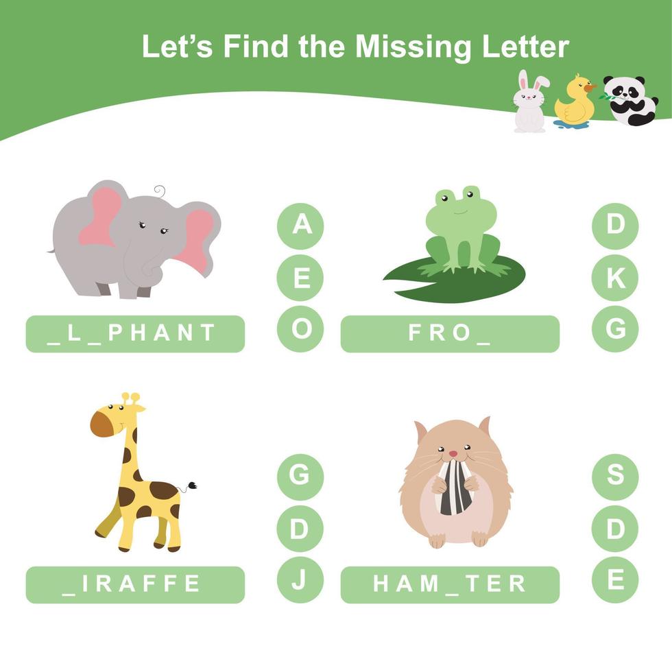 Finding missing letter. Worksheet for preschool. Writing practice. Vector file.
