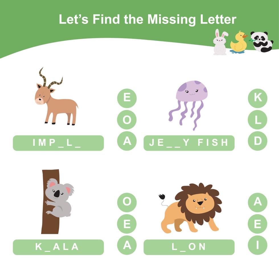 Finding missing letter. Worksheet for preschool. Writing practice. Vector file.