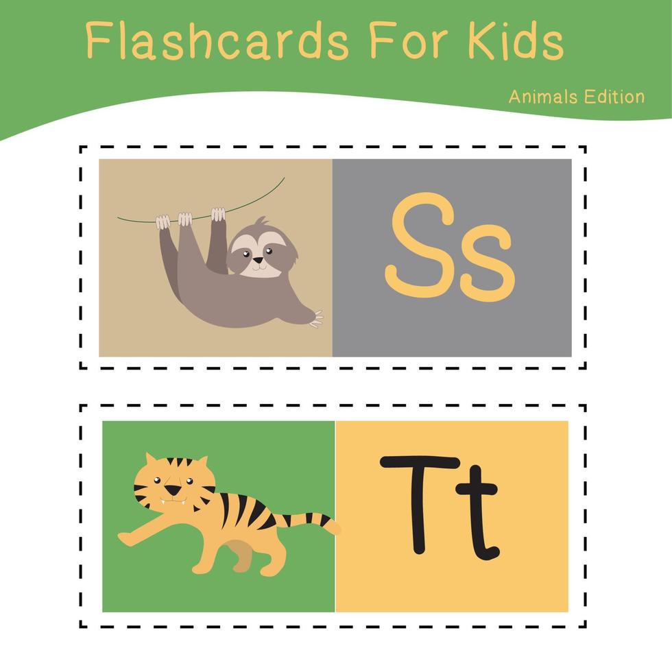 Cute Animal Flashcard for Children. Ready to print. Printable game card. Educational card for preschool. Vector illustration.