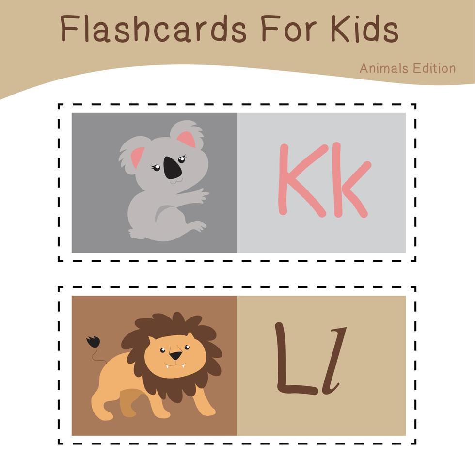 Cute Animal Flashcard for Children. Ready to print. Printable game card. Educational card for preschool. Vector illustration.