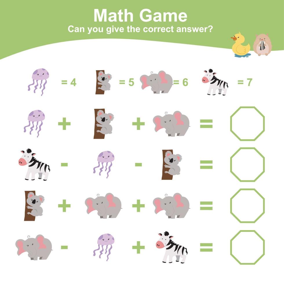 Mathematic sheet for children. Educational printable math worksheet. Count and writing answer activity for kids. Vector file.