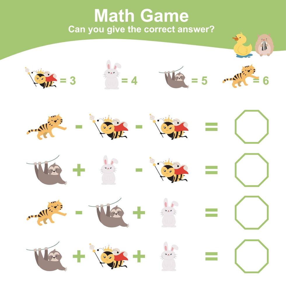 Mathematic sheet for children. Educational printable math worksheet. Count and writing answer activity for kids. Vector file.