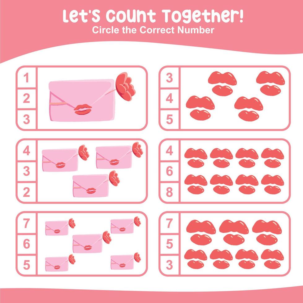 Lets count together worksheet. Educational printable math worksheet. Math game for children. Vector illustration.