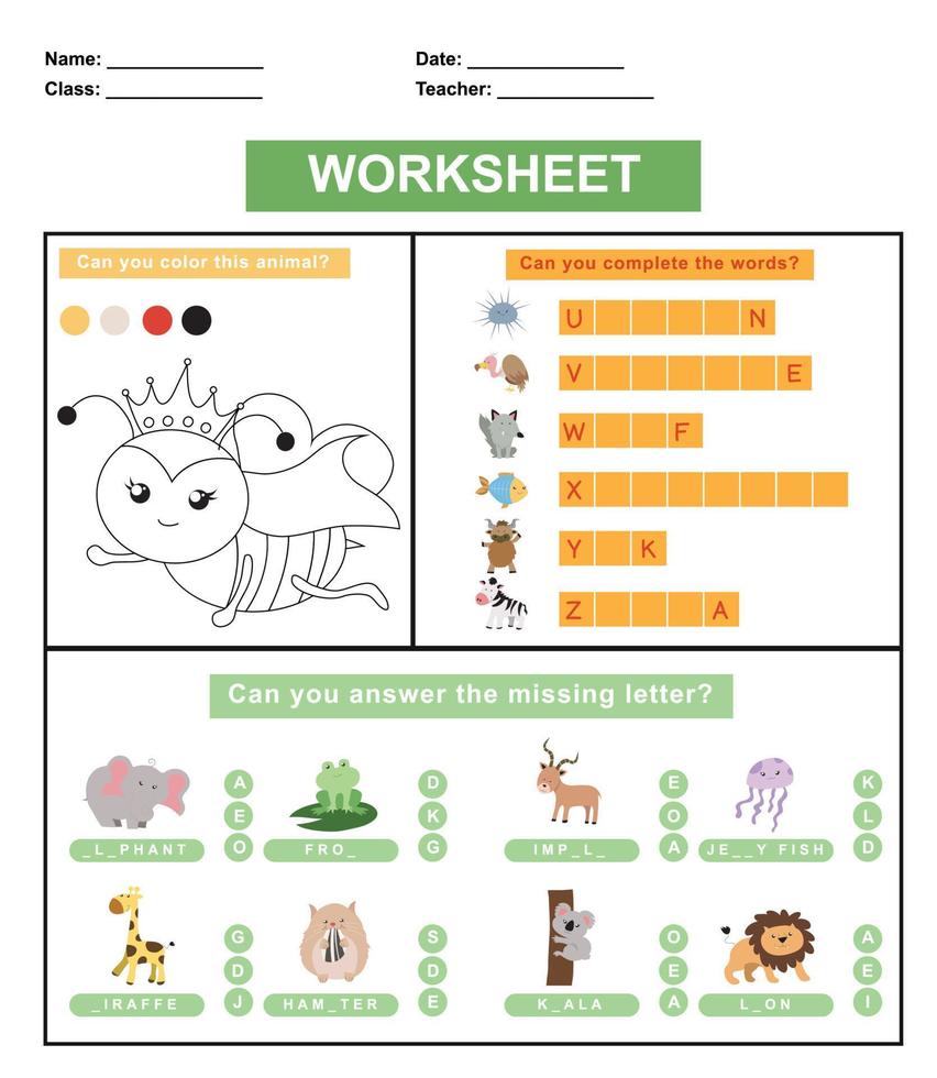 Children worksheet with animal theme. Educational activity sheet for