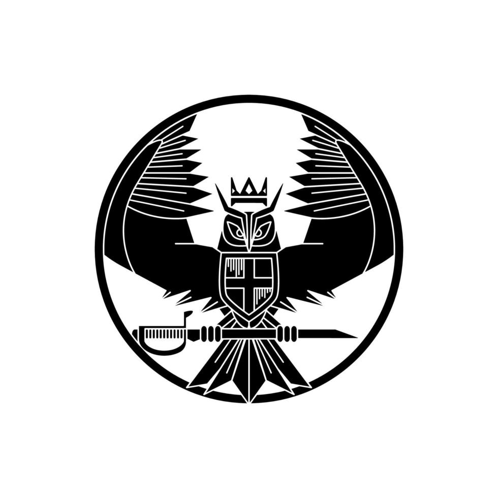 símbolo del logotipo del búho agarrando una espada vector