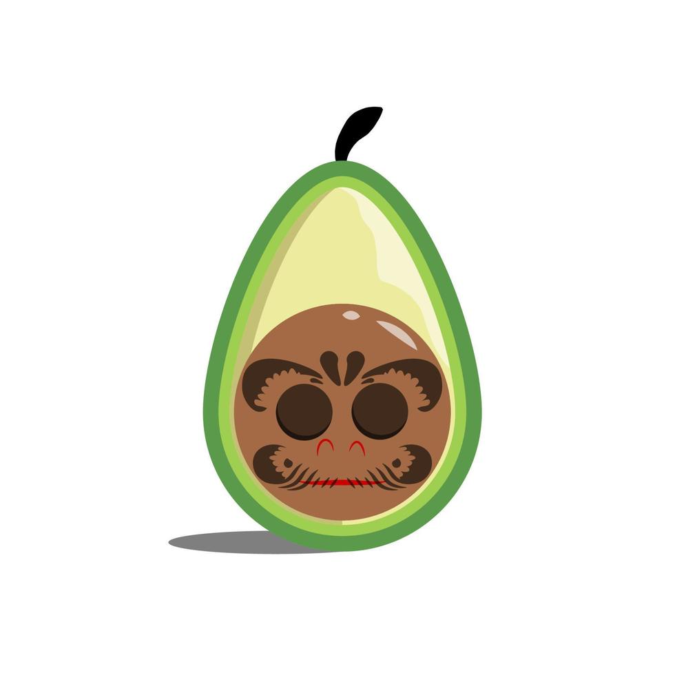 logotipo de icono de muñeca daruma en forma de aguacate vector