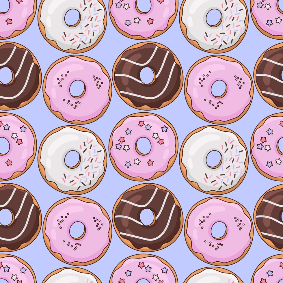 Seamless pattern of multicolored colorful donuts. Vector pattern of confectionery pattern. Can be used for textiles, wrapping paper, menu design.