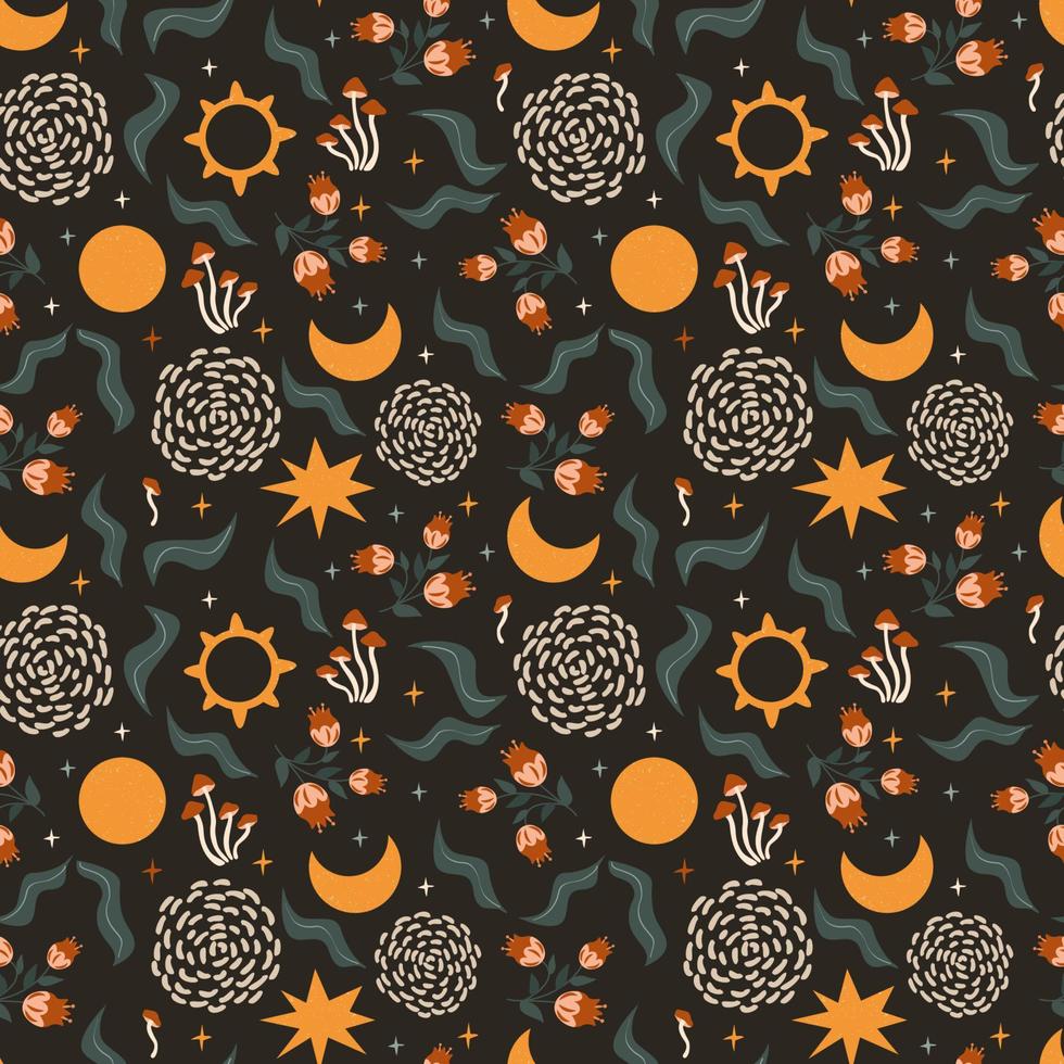 Esoteric pattern, sun, moon, stars.Seamless pattern vector