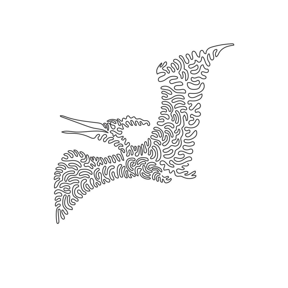 Continuous one curve line drawing. The extinct flying reptile pterosaur. Single line editable stroke vector illustration of aggresive pterosaurs for logo, wall decor, boho print art