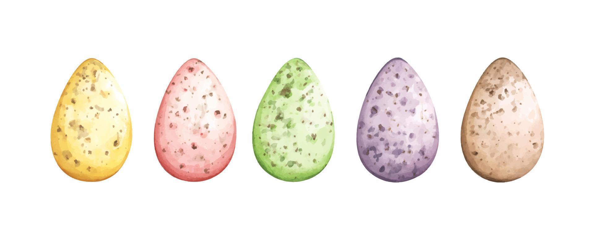 Felices Pascuas. conjunto de acuarela de huevos de pascua de colores. elementos de diseño para tarjetas navideñas. colección de Pascua con diferentes colores. vector