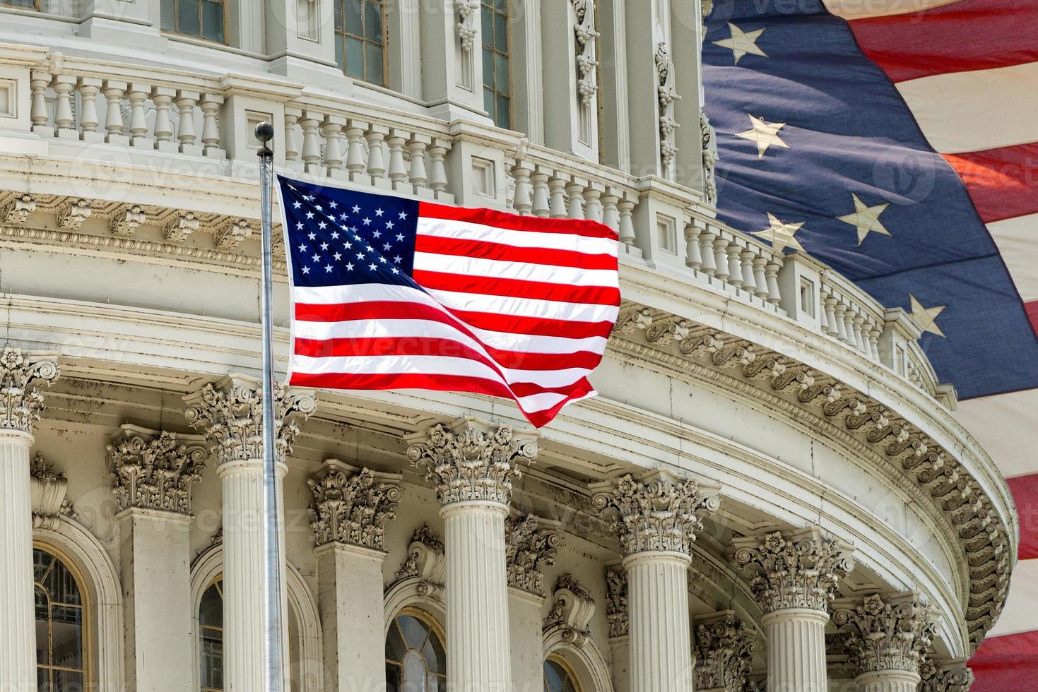 Washington DC Capitol detail with american flag photo