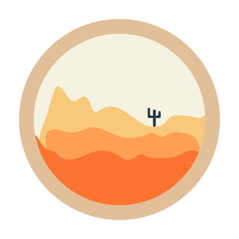 Flat abstract icon, sticker, button with desert, sun, cactuses. vector