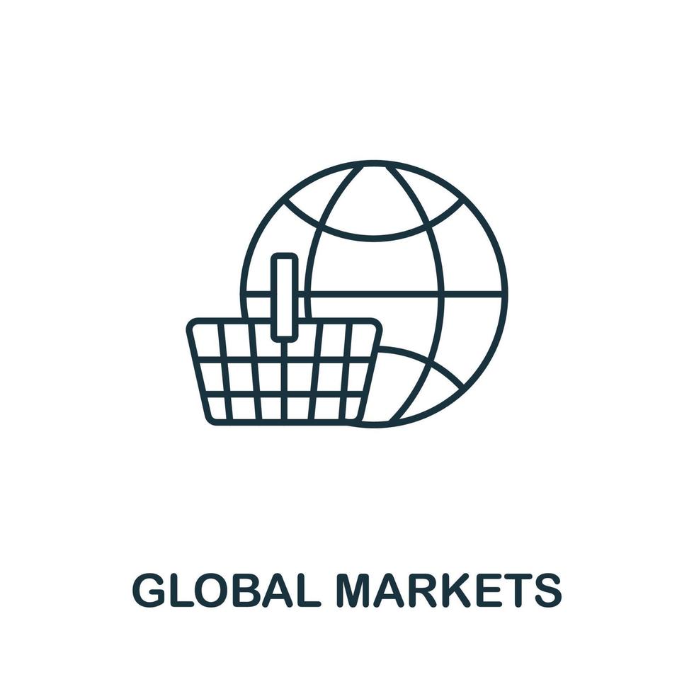 icono de mercados globales de la colección de negocios globales. icono de mercados globales de línea simple para plantillas, diseño web e infografía vector