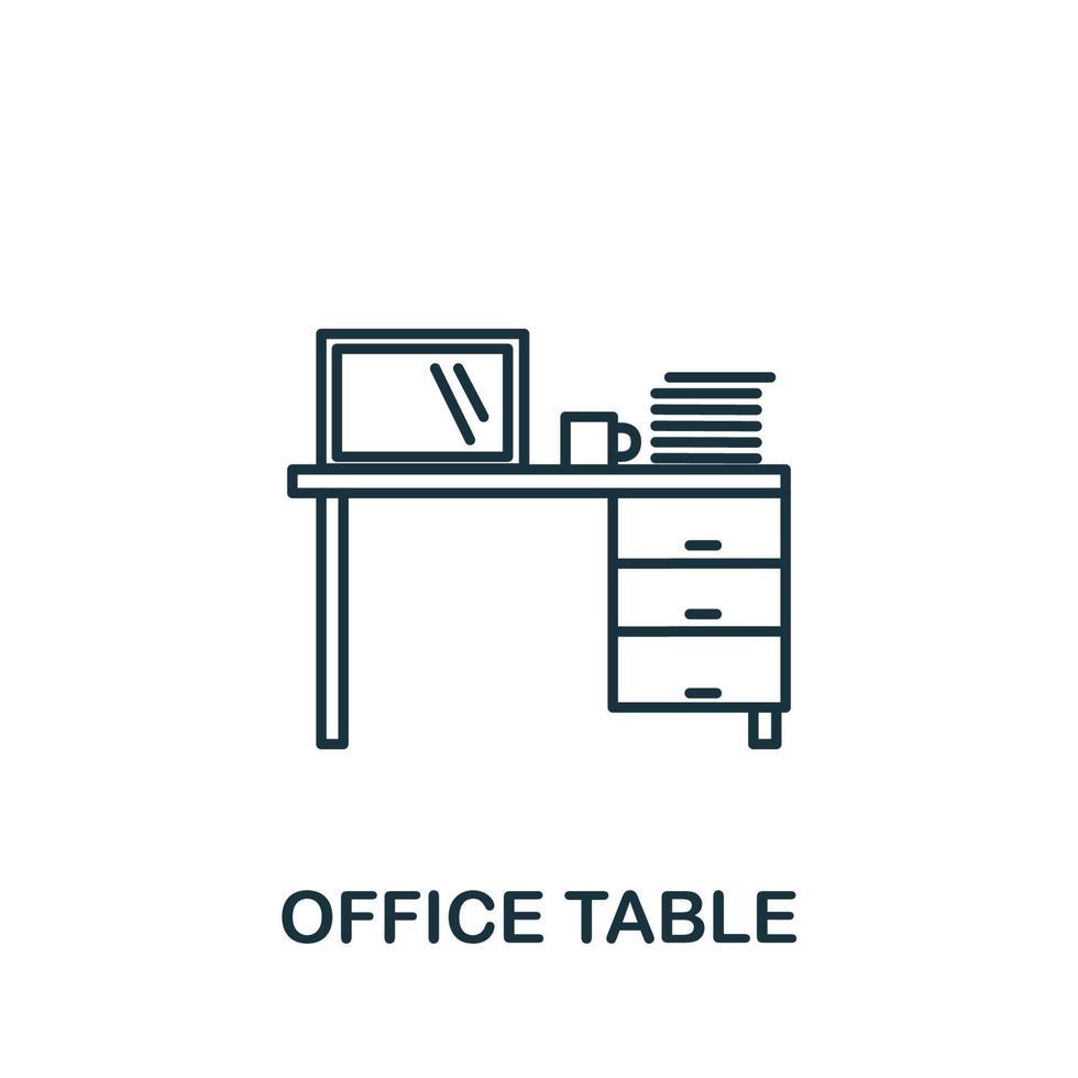 icono de mesa de oficina de la colección de interiores. símbolo de mesa de oficina de elemento de línea simple para plantillas, diseño web e infografía vector