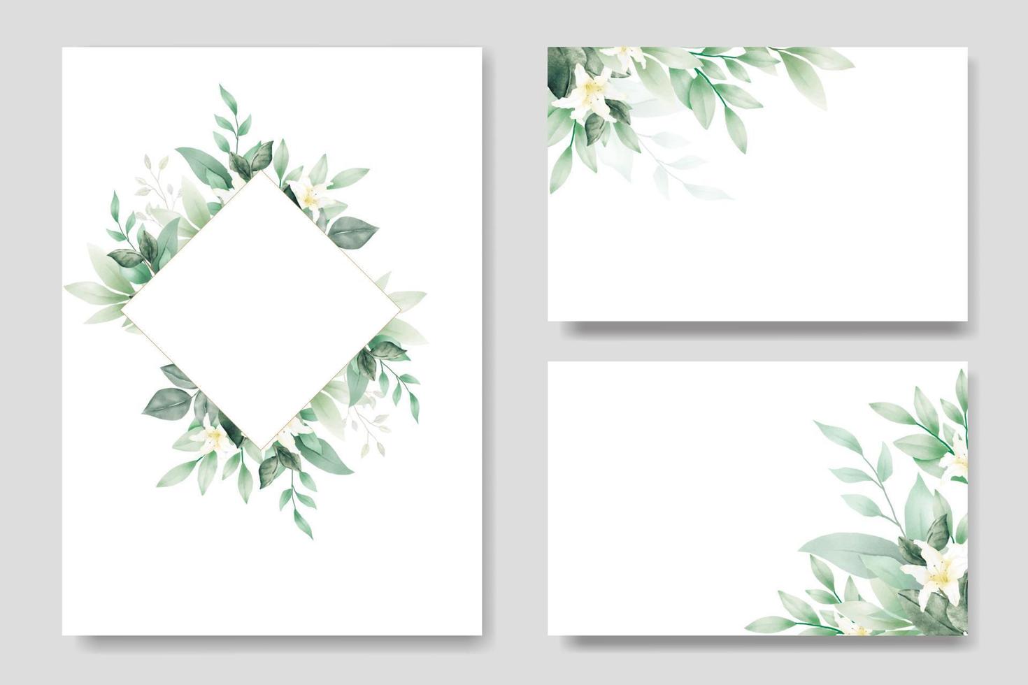 Beautiful Watercolor Floral Leaves Wedding Card Template vector