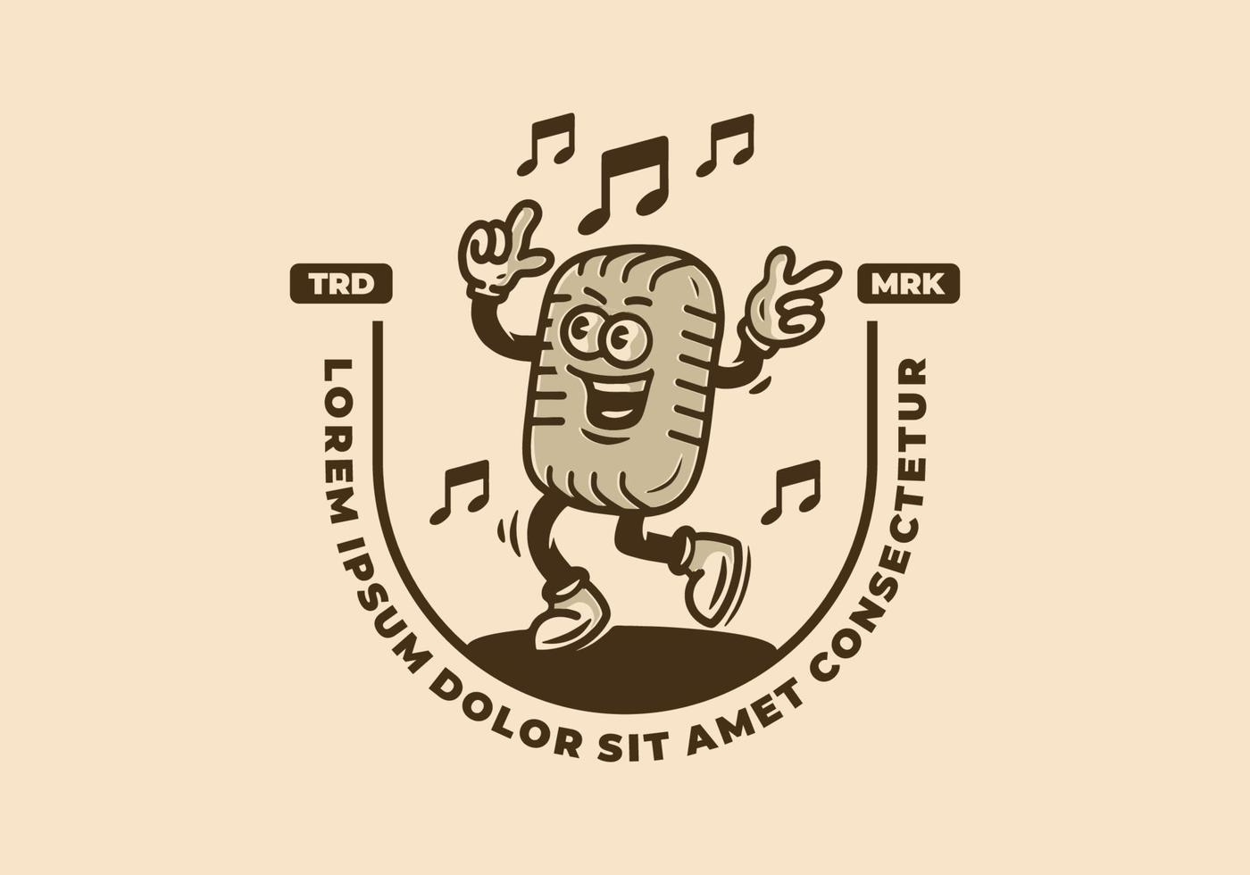 insignia de ilustración de personaje de mascota de micrófono de canto vector