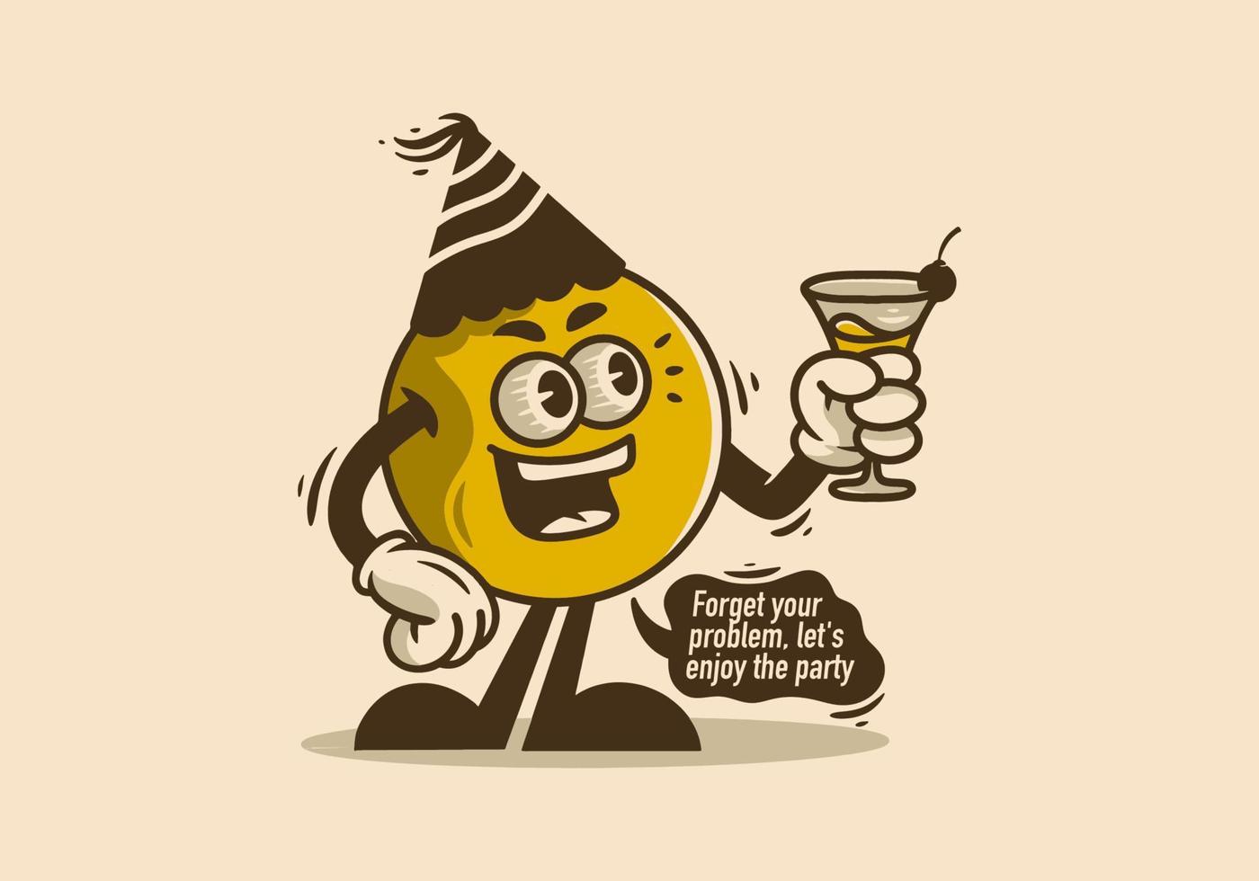 character illustration of ball holding a wine glass vector