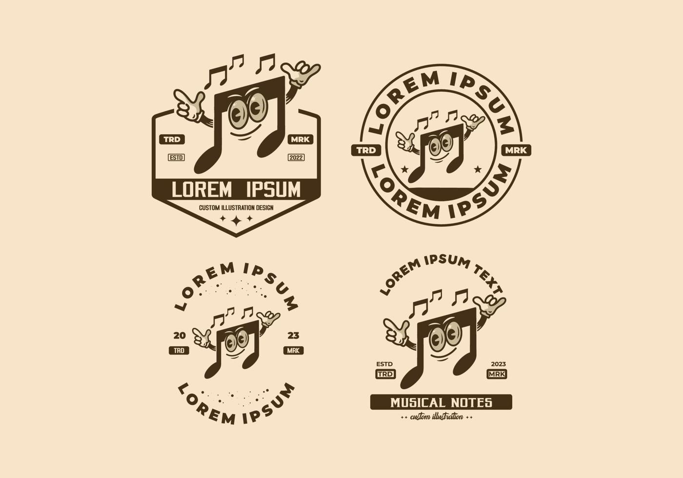 Music notes character mascot illustration badge vector