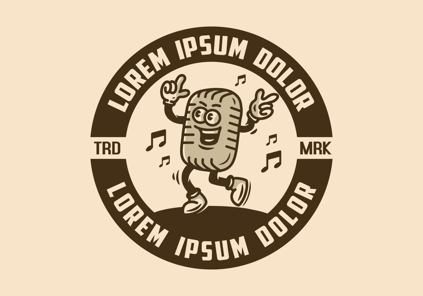 insignia de ilustración de personaje de mascota de micrófono de canto vector