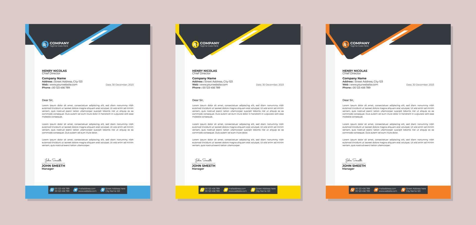 Professional corporate business letterhead design template vector
