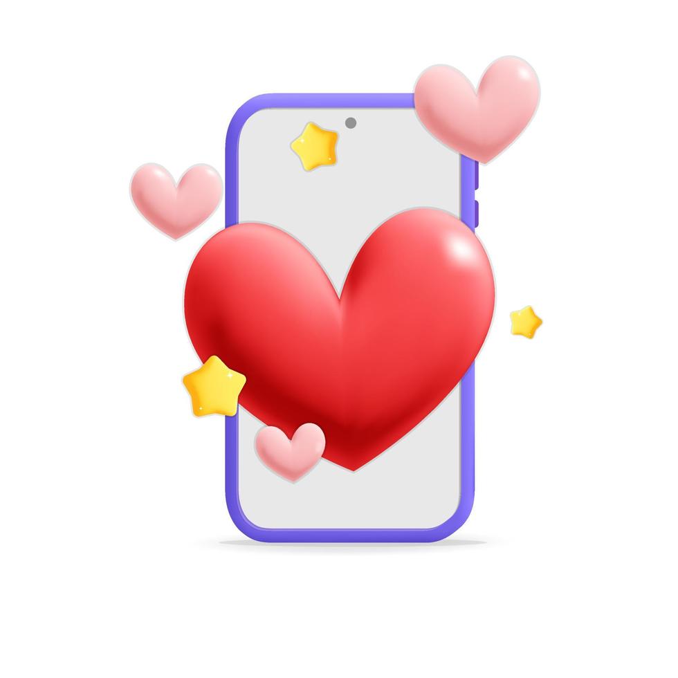 3d vector valentine day holiday banner mockup with hearts shape sending via Social media network mobile app on smartphone design