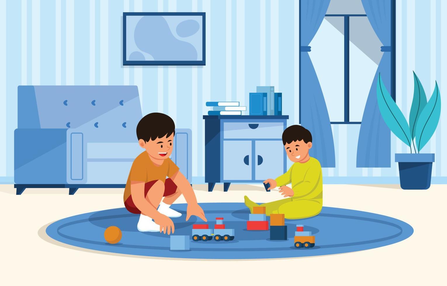 Kids Playing Together In The Living Room vector