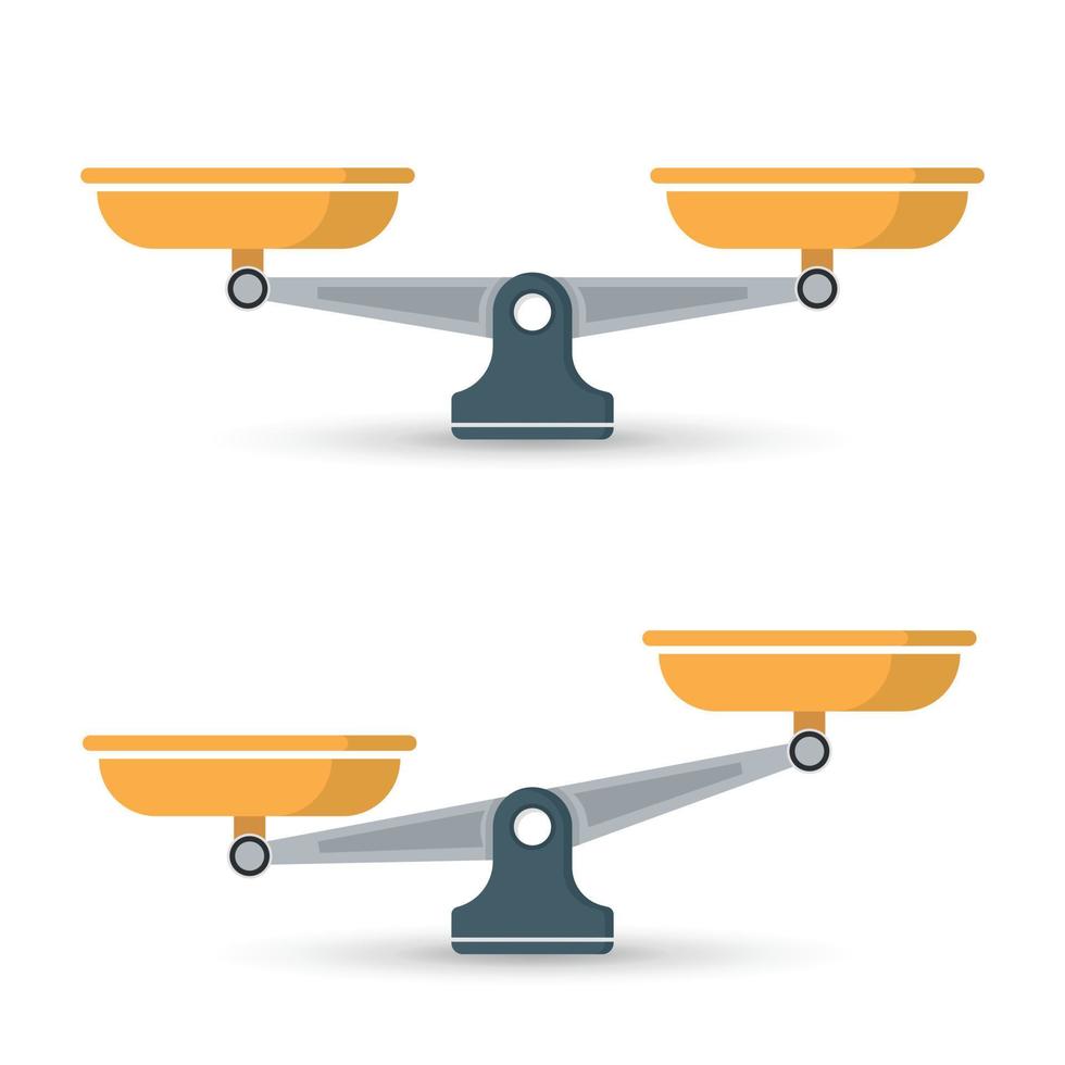 Scale icons set in flat style. Weight balance vector illustration on isolated background. Equilibrium comparison sign business concept.