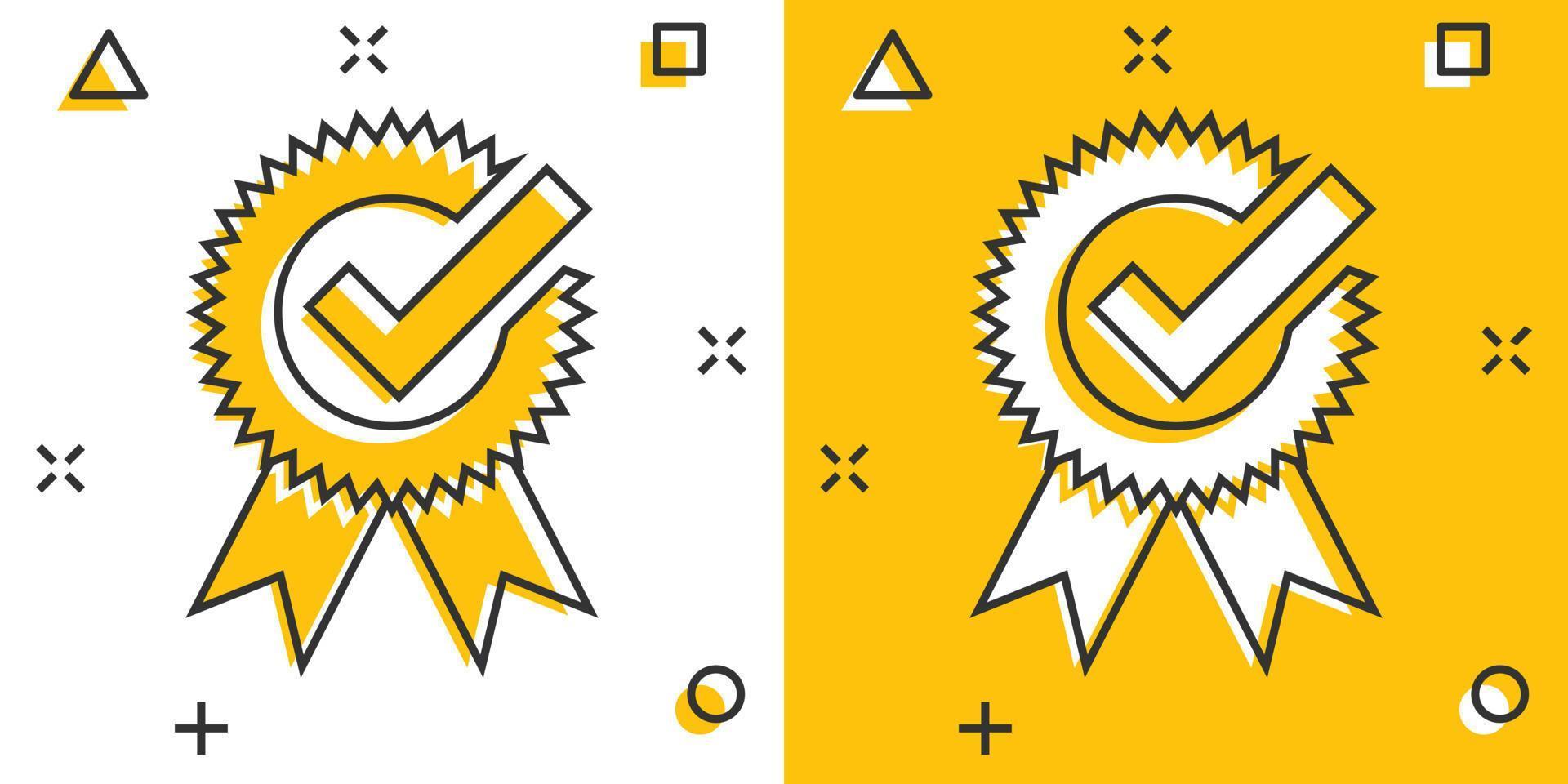Winner icon in comic style. Rosette award cartoon vector illustration on white isolated background. Medal splash effect business concept.