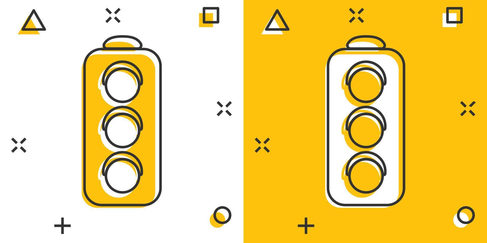 icono de semáforo en estilo cómico. ilustración de vector de dibujos animados de semáforo sobre fondo blanco aislado. concepto de negocio de efecto de salpicadura de encrucijada.