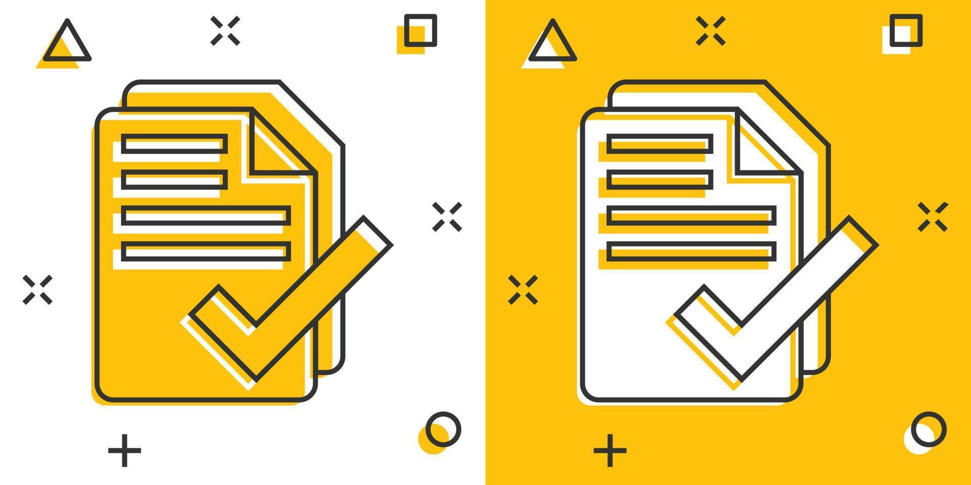 To do list icon in comic style. Document checklist cartoon vector illustration on white isolated background. Notepad check mark splash effect business concept.