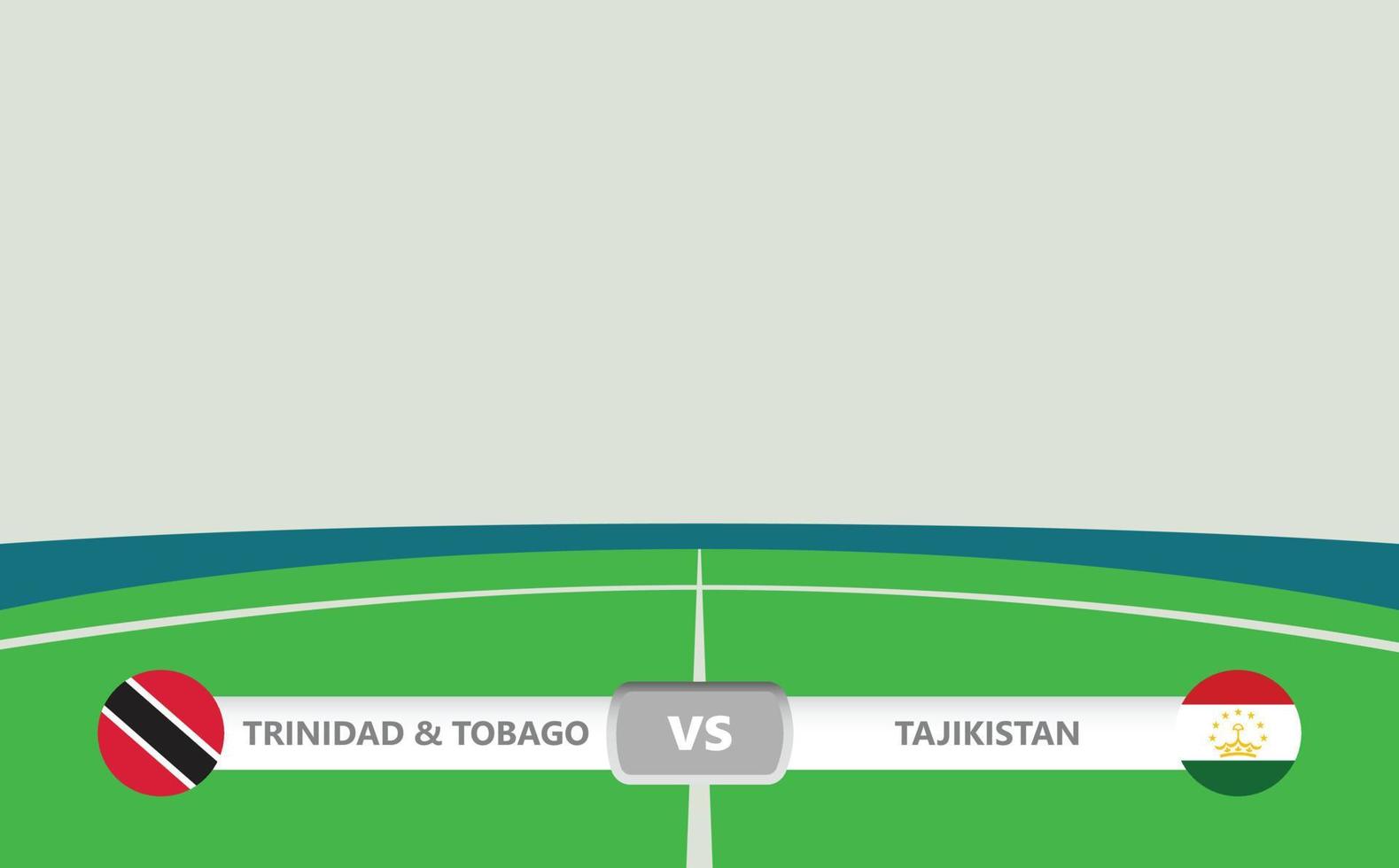 vista previa del partido vectorial con la tercera etiqueta inferior dentro del fondo del estadio de fútbol. trinidad y tobago vs tayikistán. vector