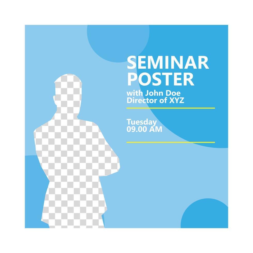 Blue theme social media template with photo slot. Silhouette of a man wearing suit. Suitable for event, seminar, meeting, webinar, and exhibition. vector
